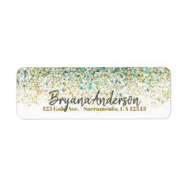 Vit Guld & Turkos Glitter Modern Kustglam Returadress Etikett