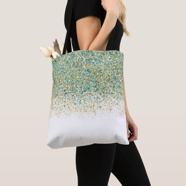 Vit Guld & Turkos Glitter Modern Kustglam Tygkasse (Närbild)