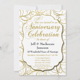 Vit Guld Virvel Jubileum Inbjudan Elegant