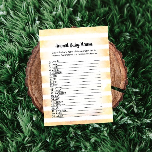 Vit Gult (Barn namn) Spelkort för djur Inbjudningar (Skapare uppladdad)