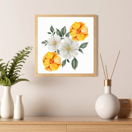 Vit Gult Blommigt Flowers Greenery Wall Art Poster