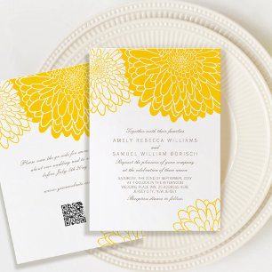 Vit Gult Chrysanthemum Simple QR OSA Bröllop Inbjudningar