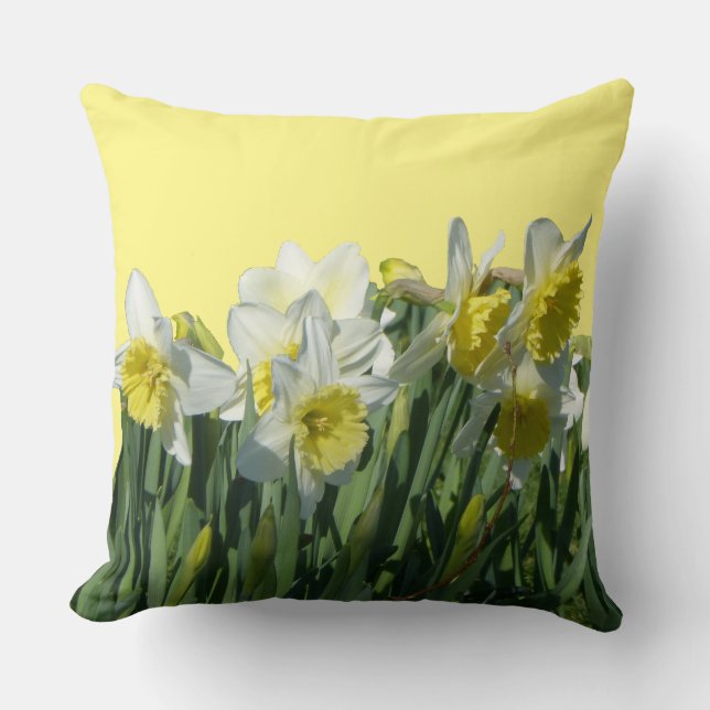 Vit Gult Daffodils Cust. Vår Dekorativ kudde (Framsida)