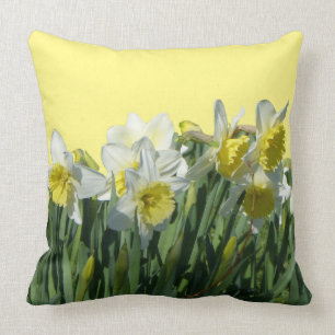 Vit Gult Daffodils Cust. Vår Dekorativ kudde