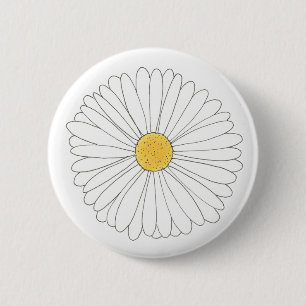Vit Gult Daisy Flower Blommigt Garden Party Knapp