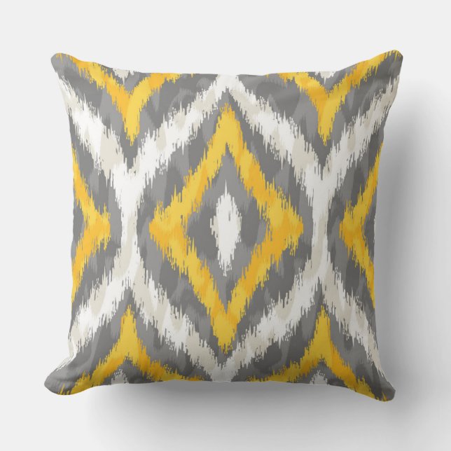 Vit & Gult & Grått Quatrefoil Ikat Mönster Kudde (Framsida)