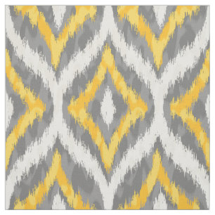 Vit & Gult & Grått Quatrefoil Ikat Mönster Tyg