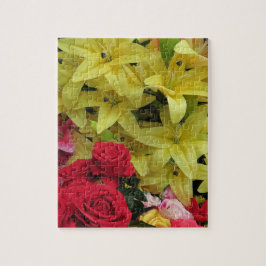 vit + gult, grönt + lila, blomma + blommar, pussel