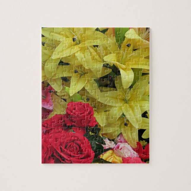 vit + gult, grönt + lila, blomma + blommar, pussel (Vertikal)