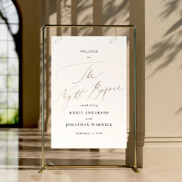 Vit Gult Guld Kalligrafi Rehearsal Dinner Poster