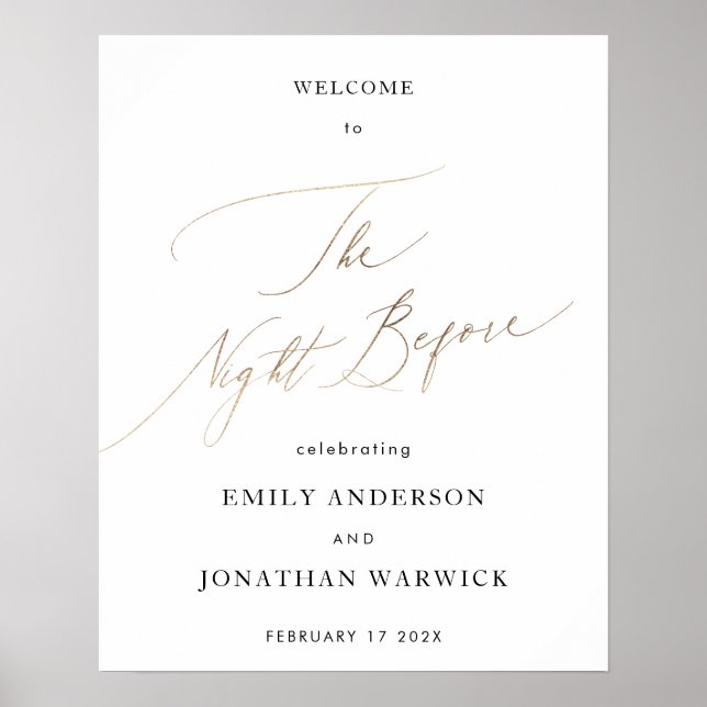 Vit Gult Guld Kalligrafi Rehearsal Dinner Poster (Framsidan)