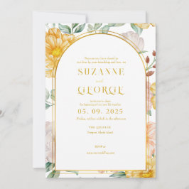 Vit Gult - inbjudan till blomsterprovsbröllop