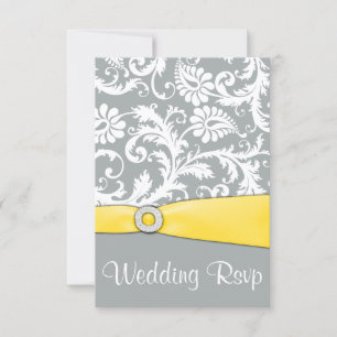 Vit Gult och Grått Damask Wedding OSA kort