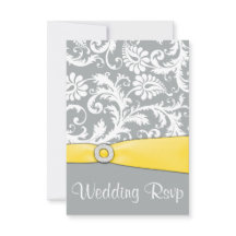 Vit Gult och Grått Damask Wedding OSA kort