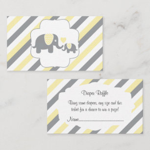Vit, Gult och Grått Rand Elephants Diaper Raffle Tilläggskort