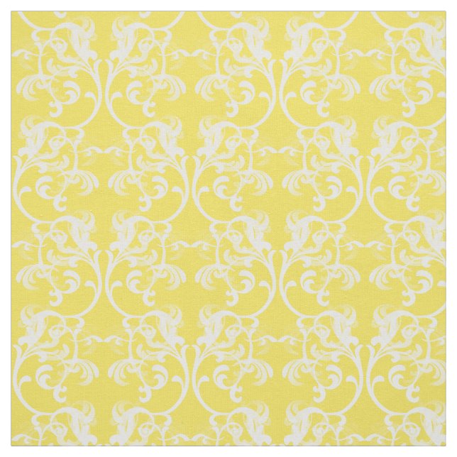 Vit Gult Parisian Damask Pattern Fabric Tyg (Provkarta)