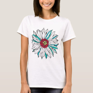 Vit Gult Röd Daisy Flower T Shirt
