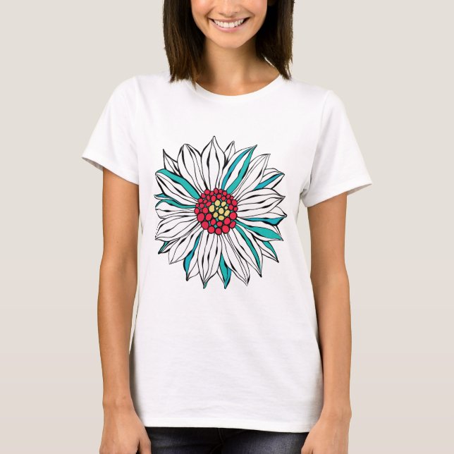 Vit Gult Röd Daisy Flower T Shirt (Framsida)
