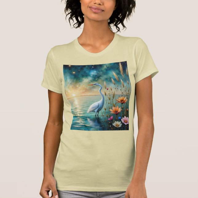 Vit häger & blommor i vatten t shirt (Framsida)