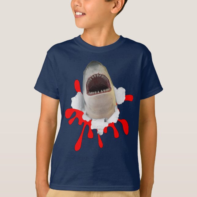 Vit haj med blod T- Shirt T (Framsida)