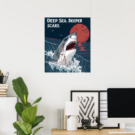 Vit haj med djupa ärr poster