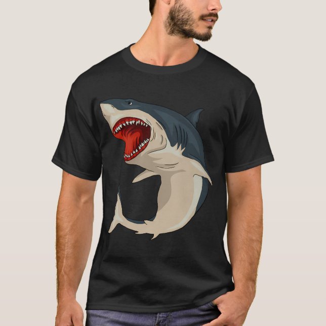 Vit haj öppnar käkar t shirt (Framsida)