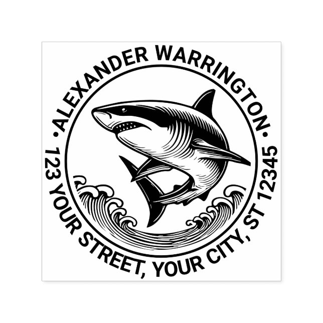 Vit Haj Över Vågor #2 Namn Returadress Självfärgande Stämpel (Design)
