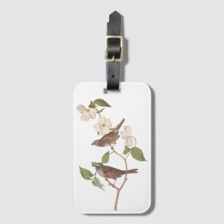 Vit-haltig Sparrow Audubon Bird i Dogwood Bagagebricka