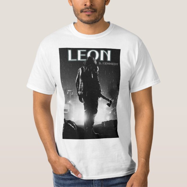 Vit halvärmad t-shirt Leons' Kennedy-design (Framsida)