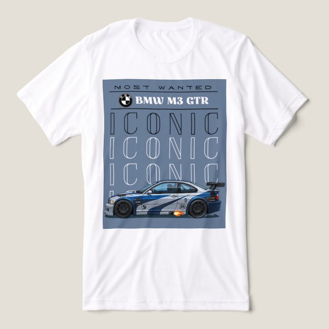 Vit halvärmad T-shirt med Bmw-tryckt design (Design Framsida)
