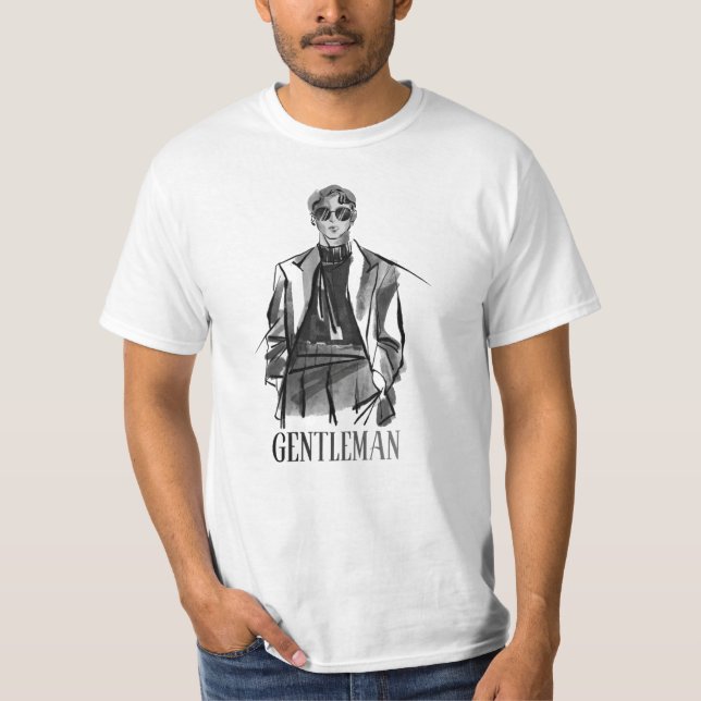 Vit halvärmad t-shirt med Brush Gentleman  (Framsida)