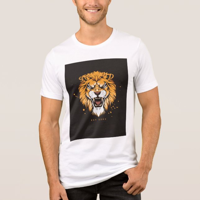 vit halvärmad t-shirt med lejon design (Framsida)