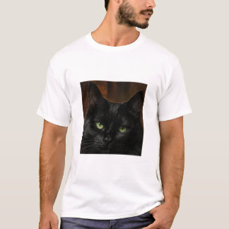 Vit halvärmad T-shirt med svart kattdesign