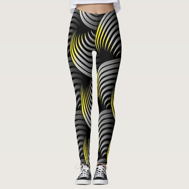 Vit halvvridning på svart bakgrund leggings (Framsida)