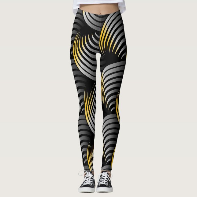 Vit halvvridning på svart bakgrund leggings (Framsida)