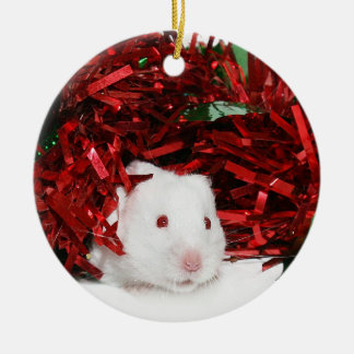 Vit hamsterjul julgransprydnad keramik