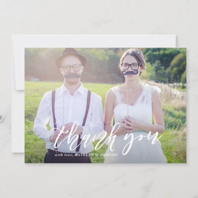 Vit hand, skript, foto Bröllop Tack (Framsida)