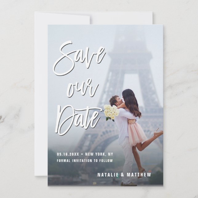 Vit handskriven Spara för vårt datumfotkort Spara Datumet (Framsida)