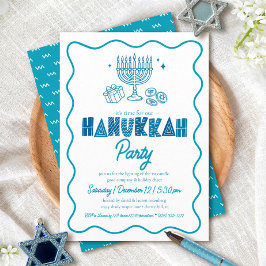 Vit Hanukkah Turkos Typografi Doodle Fest Inbjudningar