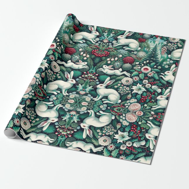 Vit Hare II Helgdag Gift Wrap Presentpapper (Utrullad)