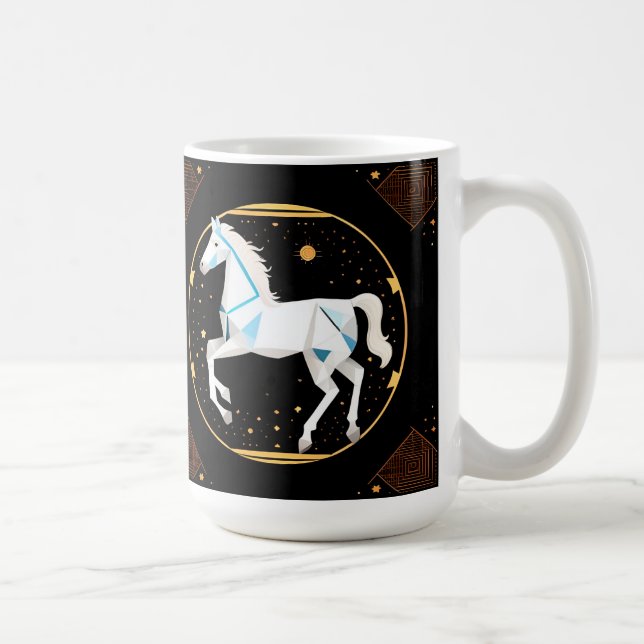 Vit häst Abstrakt Geometrisk Illustration Kaffemugg (Höger)