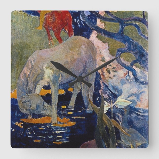 Vit häst av Paul Gauguin Fyrkantig Klocka (Framsida)