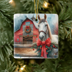 Vit häst Festive Farm-Personligen Jul Julgransprydnad Keramik