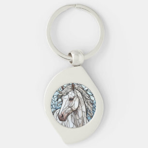 Vit häst glasmålning swirl silverfärgad nyckelring