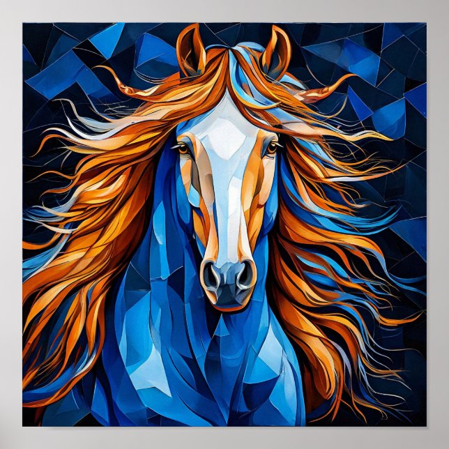 Vit häst 🐎✨ Gyllene man Elegant mosaik Fantasy Poster (Framsidan)