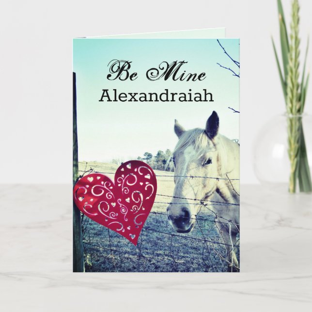 Vit häst Hjärta Valentine Be Mine anpassa sig Helgkort (Framsida)
