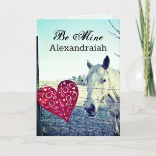 Vit häst Hjärta Valentine Be Mine anpassa sig Helgkort