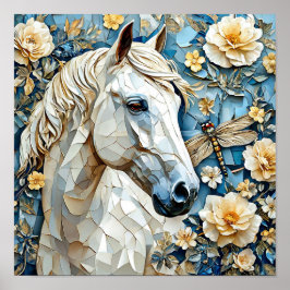 🐎 Vit häst i blommande blommor Elegant natur Poster