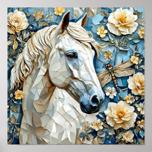 🐎 Vit häst i blommande blommor Elegant natur Poster