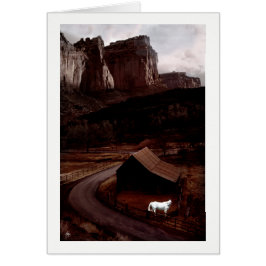 Vit häst i en målad Canyon Hälsningskort